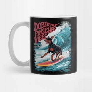 Wave Rider: Doberman Pinscher Dog Surfing in Style Mug